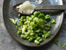 Broad beans with celery and Parmesan