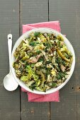 Braised savoy cabbage with black lentils, green pepper and dried mushrooms