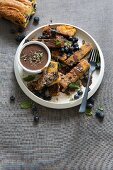 Blueberry French toast with chocolate sauce