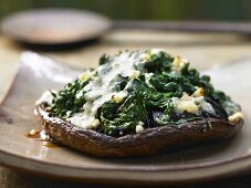 Portobello mushrooms stuffed with spinach, Marsala and blue cheese