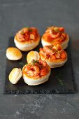 Vol au vents with cryfish and braised vegetables