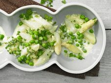 Asparagus and peas with chervil and soy cream
