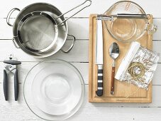 Kitchen utensils for making chicken in a roasting bag