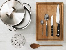 Kitchen utensils for making porridge with fruit
