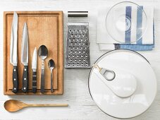 Kitchen utensils for making a wholegrain salmon sandwich