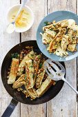 Maultaschen (German pasta dish) with a lentil filling and nut butter