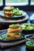 Courgette and celery tower with pesto