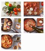 Mediterrane Garnelenpfanne mit Chili, Tomaten, Kapern und Rucola zuereiten