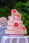 Multi tier summer wedding cake with floral decoration