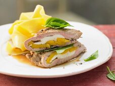 Stuffed veal chops with mango and mozzarella