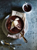 Chocolate ricotta pudding with vanilla ice cream