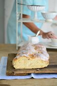 A sweet yeast bread plait with a sugar glaze