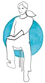 Illustration einer Frau bei Rückengymastik-Übung 'Waschbrettbauch'