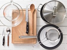 Kitchen utensils for making orecchiette with lamb meatballs