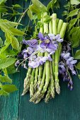 Green asparagus and wisteria blossoms