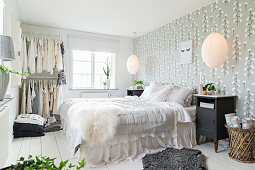Romantic white and grey bedroom