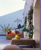 Wicker furniture on Mediterranean terrace