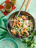 Green curry prawn, basil and cashew fried rice