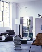 Cubist furniture in modern living room of industrial loft apartment
