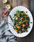 Kale salad with herbs, pomegranate, persimmon