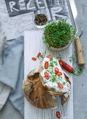 Brot mit Schichtkäse und Kräutern