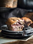 Gluten and sugar free banana flour muffins with strawberries