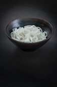Cooked rice noodles in a bowl