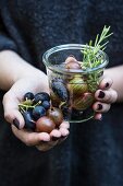 Gooseberry water with grapes and rosemary