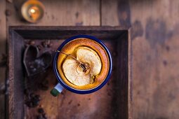 Apple and Pumpkin Pie baked in an enamel mug