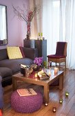 Tealights and Champagne cooler in living room with romantic ambiance