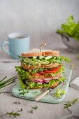 Mehrschichtiges Sandwich mit Frühlingssalat