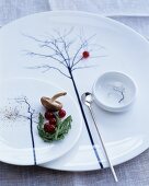 Plates and small bowl with delicate tree motifs and long spoon