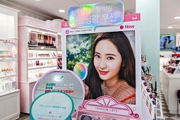 Werbung für die Schönheitsindustrie, Bukchon Hanok Village, Seoul, Südkorea