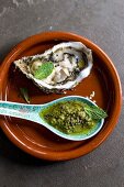 Spiced green chutney and mint oysters