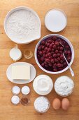 Ingredients for crumble cake with sour cherries
