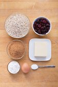 Ingredients for oatmeal cookies with dried cranberries