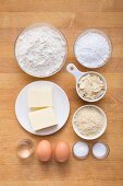 Ingredients for making Sablés (biscuits with almond flakes)