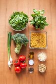 Ingredients for a broccoli pasta salad
