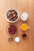 Ingredients for a chestnut dessert with wild cranberries