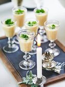 Jerusalem artichoke soup in shot glasses for New Year's Eve