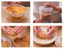 Potato and carrot fritters being made