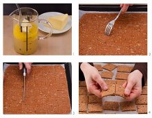 Crispy crackers with seeds being made