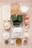 Ingredients for spinach and feta lasagne