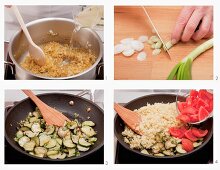 Bulgur and vegetables being made