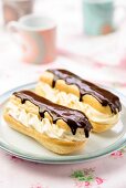 Eclairs with chocolate coating