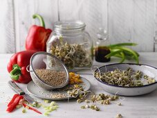 Millet, mung bean sprouts and vegetables