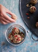 Linseed and matcha energy balls with goji berries