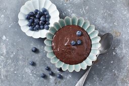 Chocolate chia pudding with blueberries
