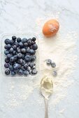 Blueberries, an egg, cream cheese and flour