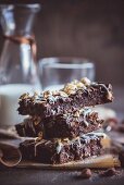 Sweet homemade brownies with chocolate and almonds
